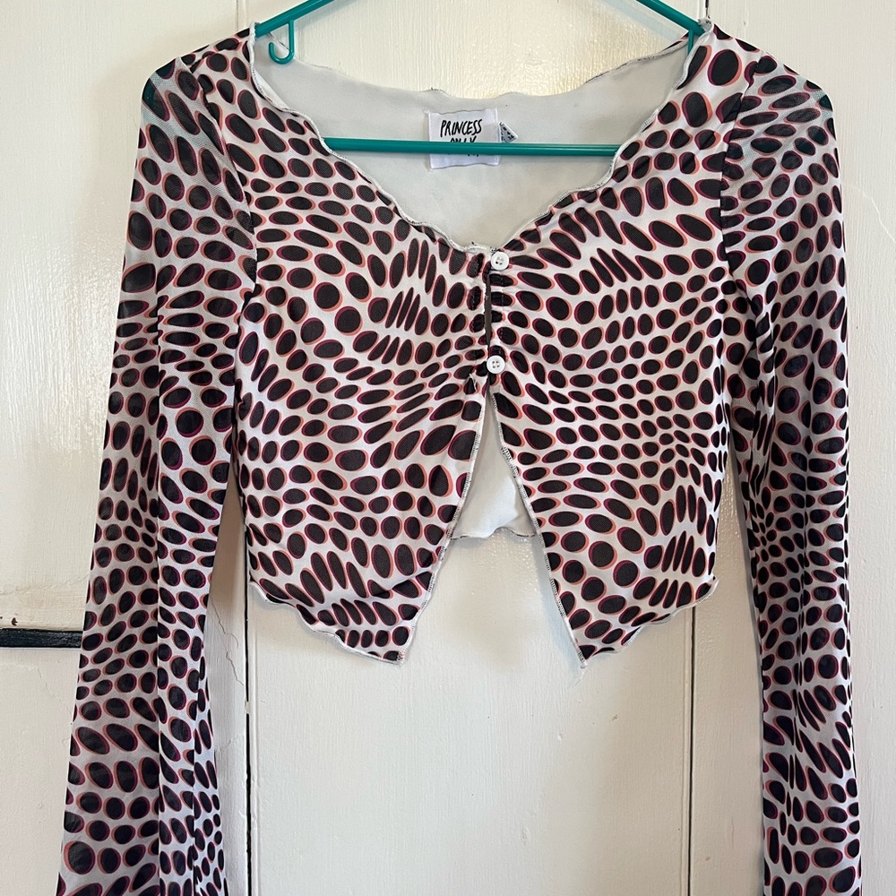 Princess Polly Pink & Black Optical Dot Long Sleeve Crop Top